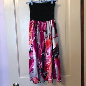 Womens Water Water Every Wear Black Pink Multi Strapless Swim Cover-Up Dress M